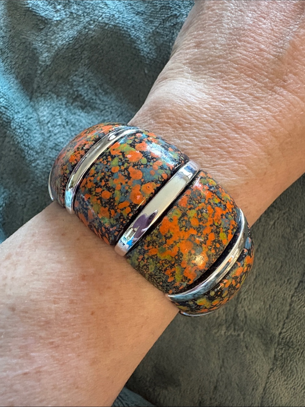 Chunky Orange and Green Speckled Stretch Bracelet